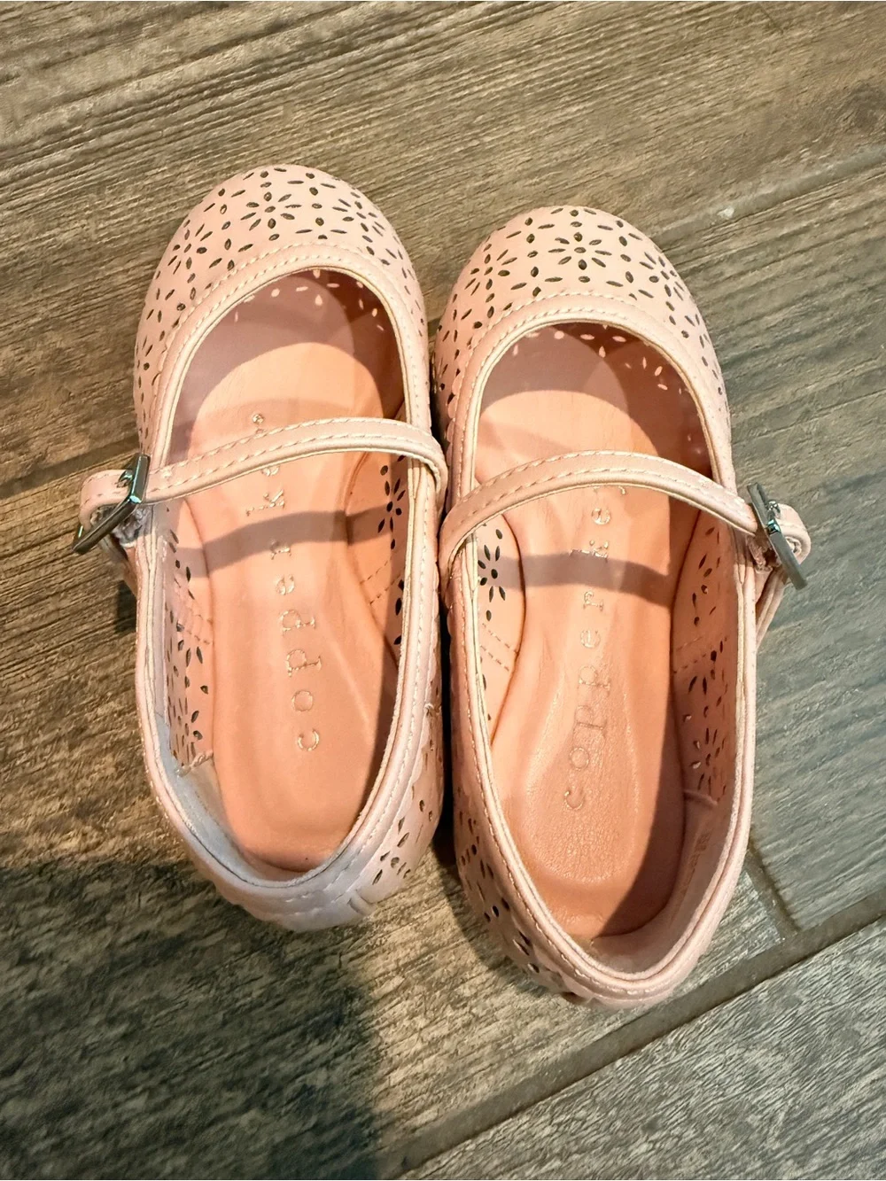 Girls Pink Mary Jane Floral Laser-Cut Shoes